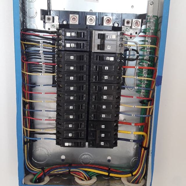 Breaker panel with labelled wiring